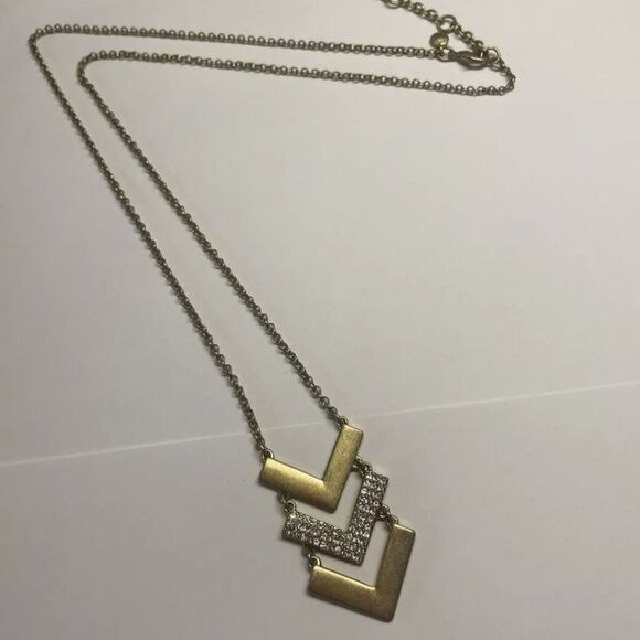 Signed J. Crew Matte Gold Tone Rhinestone Costume Statement Necklace - Picture 6 of 13